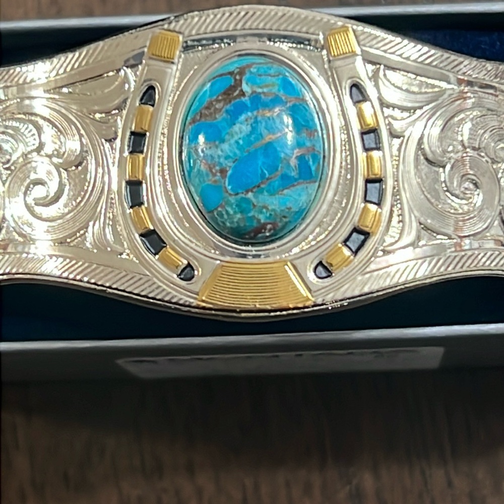 Montana Silversmiths Set In Stone Gold and Turquoise Cuff Bracelet, - Picture 14 of 16